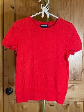 Lands' End Red Short Sleeve Metallic Knit Top Size S